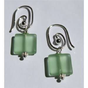  Peridot Beach Glass Sterling Silver Spiral Earrings 