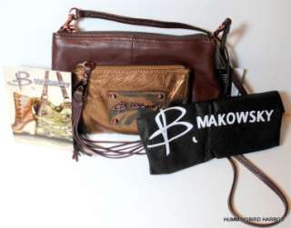 Makowsky Rochelle Brandy Bronze Leather Crossbody Bag NWT Detachable 