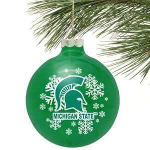  Michigan State Spartans Green Snowflake Glass Ornament 