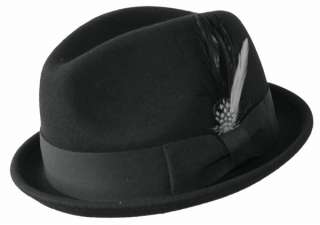 Crushable Wool Felt Stingy Brim Fedora Hat Black HE08  