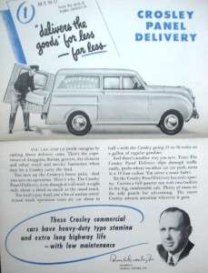 EXCEL, ORIG 1940S CROSLEY COMMERCIAL CARS BROCHURE  