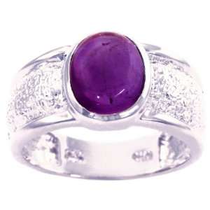   Gold Textured Oval Cabochon Gemstone Ring  Amethyst/Cabochon, size7