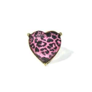 Leopard Heart Ring Size 5.5 Pink Animal Print Crystal Safari Fashion 