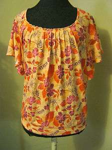 new coral flower top Fashion Bug blouse lg flare sleeves 