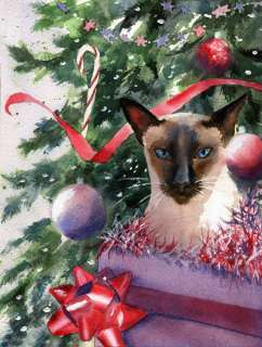 PRINT Chocolate Siamese Cat Art Painting Christmas Gift Artwork Artist