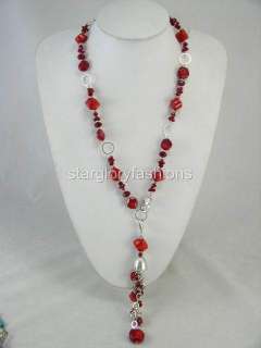 Charming Nature Red Coral Pandent Long Necklace Two Use  