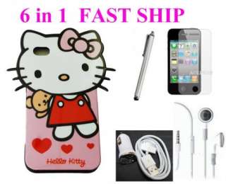 HELLO KITTY SOFT CASE BUNDLE COVER HEADPHONE CAR CHARGER FOR APPLE 