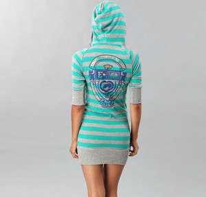   Striped * KNOWLEDGE IS POWER * Hoodie Sweater Dress   Hooded Tunic Top