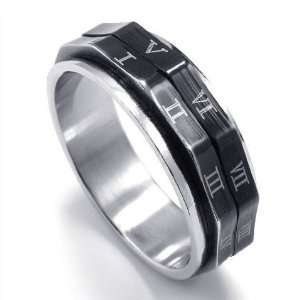   Black Roman Numeral Titanium Steel Ring Size 10 CET Domain Jewelry