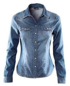 CJ135 women shirt DENIM BLUE cotton shirt button down  