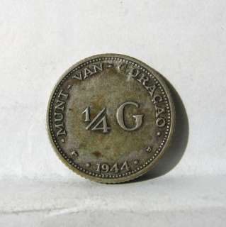 Dutch CURACAO 1944 D silver 1/4 Gulden  US Denver mint  