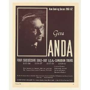  1960 Pianist Geza Anda Photo Booking Print Ad (Music 