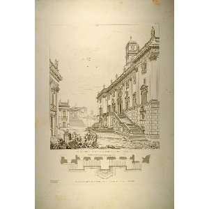  1860 Engraving Capitoline Hill Palazzo Senatorio Rome 