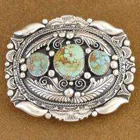 Native American Navajo Sterling Silver #8 Turquoise Belt Buckle   Tom 
