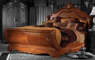 Honey Walnut Baroque California King Sleigh Bed  