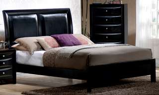Black Ca King Size Panel Bed w/ Faux Leather Headboard  