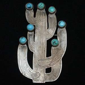 Cactus Pin Brooch Vintage Sterling Silver Turquoise Don Lucas  