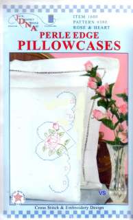 Jack Dempsey Stamped Embroidery kit 20 x 30 Pillowcases ROSE & HEART 