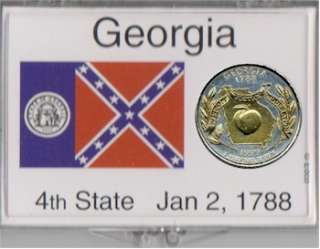 Gold on Silver Georgia Statehood Quarter with State Flag Display Case 