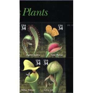  2001 CARNIVOROUS PLANTS #3531a Plate Block of 4 x 34 cents 