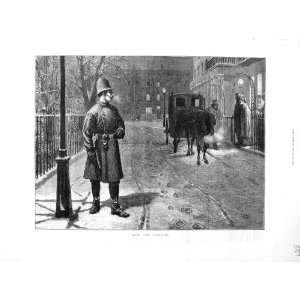   1872 Street Scene Policeman Horse Carriage Snow Houses