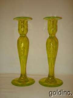 Great Pair 19th C Pairpoint Canaria Engraved Grape Candle Sticks with 