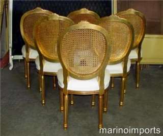 French Louis XVI Gilt Cane Caned Dining Chairs  