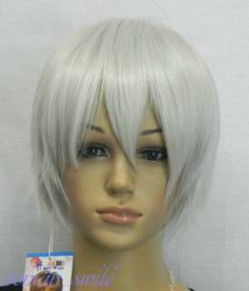   Short Straight Gray White Cosplay Wig with free hairnet #SS10  