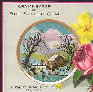 Red Spruce Gum Grays Syrup Cough Remedy 1800s ad CARD  