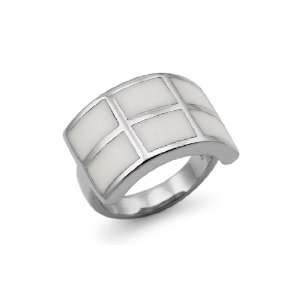  Stainless Steel Womens Ring with white resin inlay 