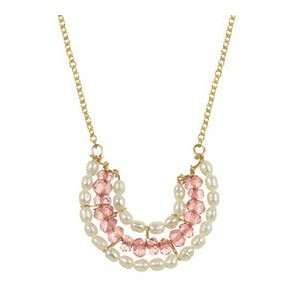  Semi circular Pink Quartz Necklace with Freshwater Pearls 