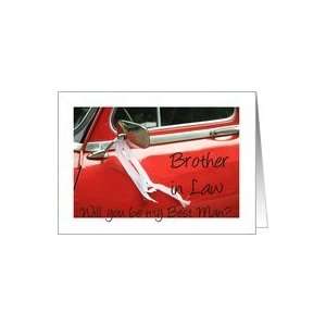  brother in law, best man invitation, classic red car Card 