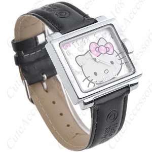 Hello Kitty Square Face Watch with Black Band + Free Heart 