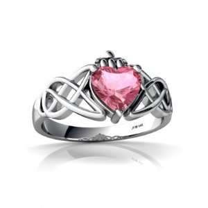   Gold Heart Created Pink Sapphire Celtic Claddagh Knot Ring Size 6.5