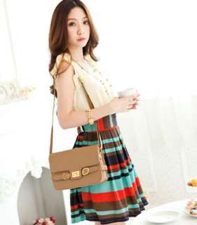 New Fashion Korean Women Spell Color Striped Sleeveless Mini Dress 2 