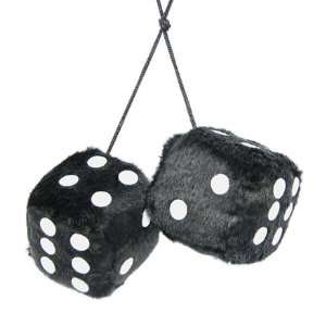  3 Fuzzy Dice for Rear View Mirror Black with White Dots 