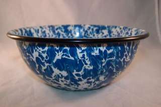 Vintage Blue & White Spatter Swirl Graniteware Bowl  