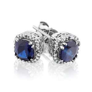  Created Ceylon Sapphire and Diamond Earrings 1/10ctw 