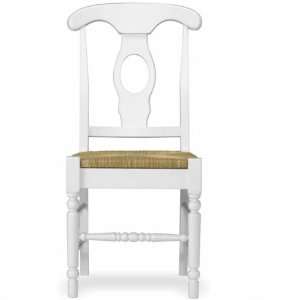 Pair Of Linen White Empire Chairs W/Rush Seat 