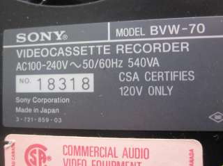 Sony Betacam SP BVW 70 Video Cassette Recorder Player Editing Station 