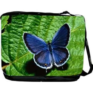 com Rikki KnightTM Blue Butterfly on Green Leaf Messenger Bag   Book 