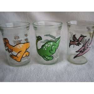 Set of 3 Welchs Dinosaur Jelly Glass Tumblers (1988 