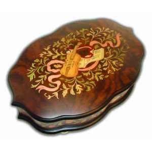 Beautiful Dark Wooden Violin Inlaid Ercolano Musical Jewelry Box 36 