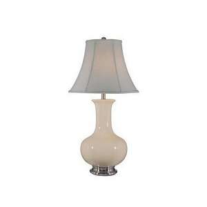 Lite Source Belicia 1 Light Ceramic Table Lamp, Polished Steel/Ivory 