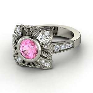  Chevalier Ring, Round Pink Sapphire 14K White Gold Ring 