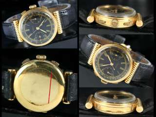 Vintage Minerva Chronograph 18k Solid Gold Hooded Lugs Winding Mens 
