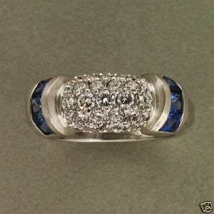   18K WHITE GOLD DOME 23 DIAMOND 6 BLUE CEYLON SAPPHIRE RING  