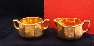 Vintage USA Pottery Gold Ware Creamer & Sugar Set NIB  