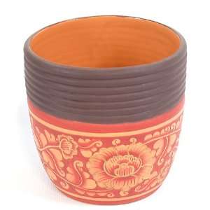 EXP Handmade Decorative Ceramic Flower Pot / Jar With Striking Red 