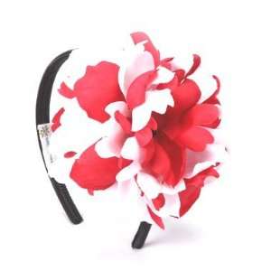  Black Hard Headband with Red White Peony Beauty